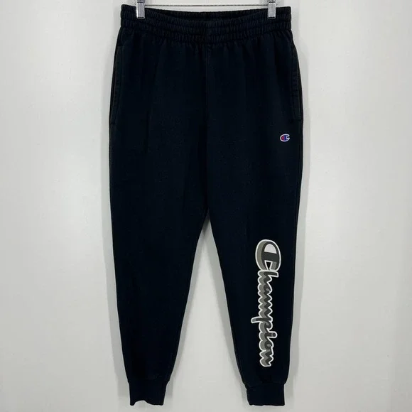 Champion Sweatpants Men's Size M Black Tapered Leg Pockets Drawstring - Picture 1 of 9